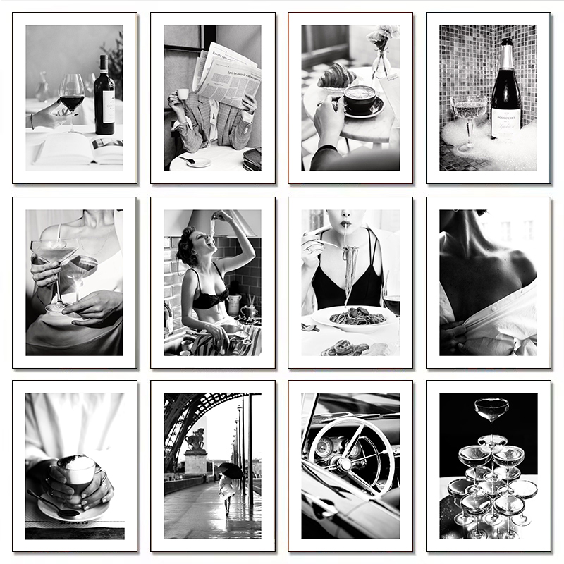 Home Cooking Oil - モダンな高級ファッションシャンパンワインセクシーな女性黒と白のポスターキャンバス絵画壁アート写真キッチン家の装飾