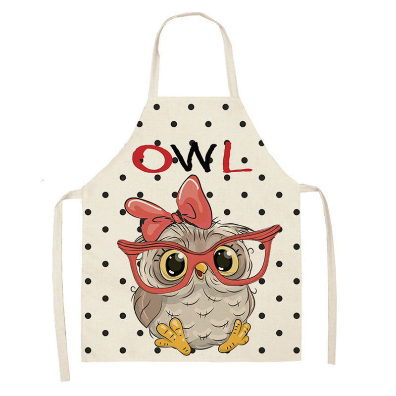 Home Cooking Chef - フクロウノースリーブシェフエプロンリネン花柄キッチン装飾エプロン女性の家庭料理焼きウエストよだれかけ