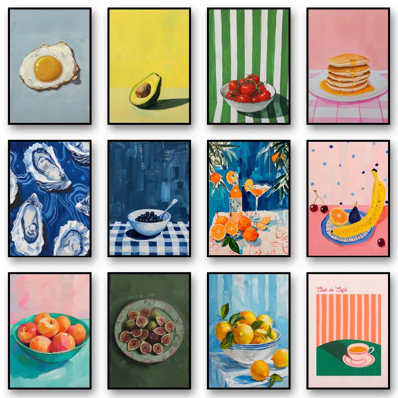 Home Cooking Oil - ヴィンテージダイニングフルーツオレンジアボカドトマトコーヒーポスターとプリントキャンバス絵画壁アート画像食品キッチン装飾