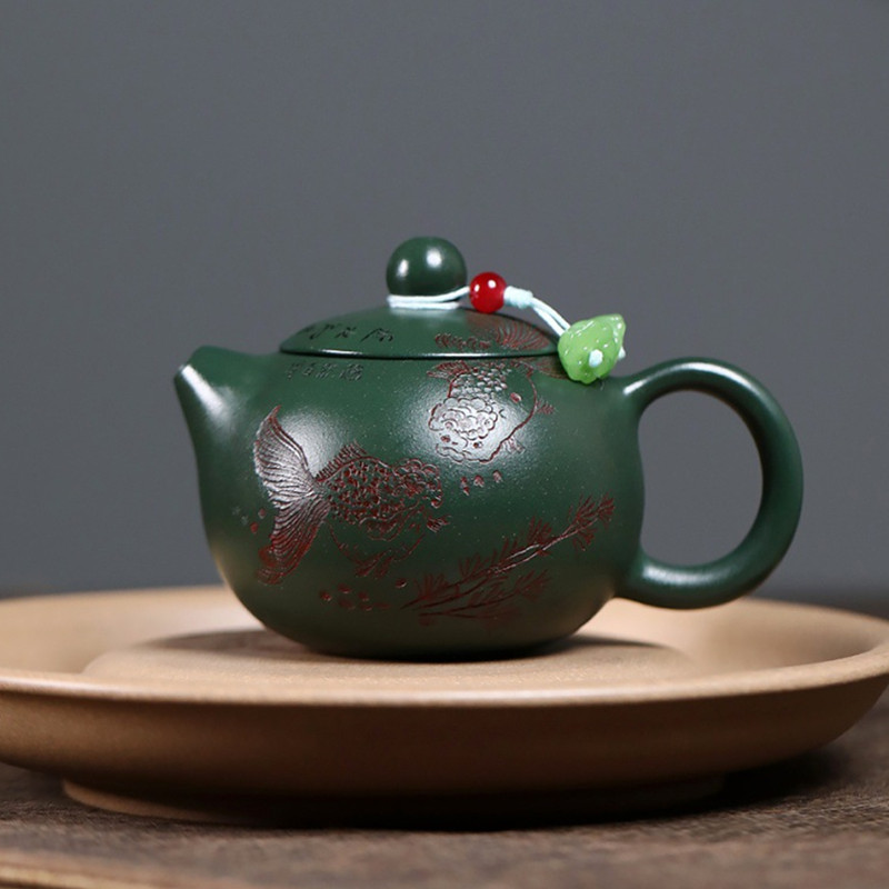 Tagine Clay Pot - 中国宜興紫砂茶器 手作り魚模様西施茶壺 生鉱石緑泥ケトル 家庭用紫砂茶器 110ml