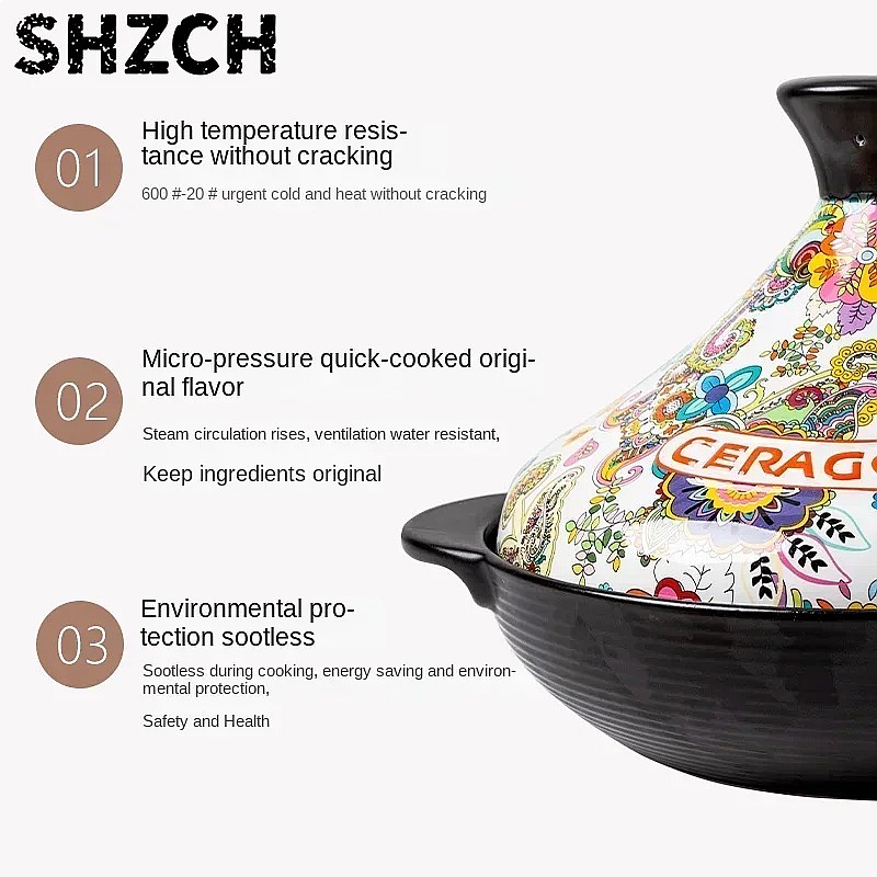 2L セラミックタジン土鍋、耐熱ガスコンロ用肉料理用スープ調 - Tagine Clay Pot のレビューと価格