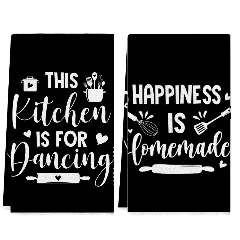 2枚セット、黒地に楽しい文字が入ったキッチンタオル、40cm - Home Cooking On のレビューと価格