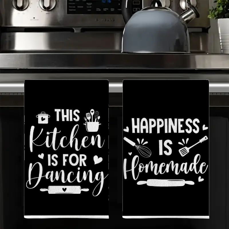 2枚セット、黒地に楽しい文字が入ったキッチンタオル、40cm - Home Cooking On のレビューと価格